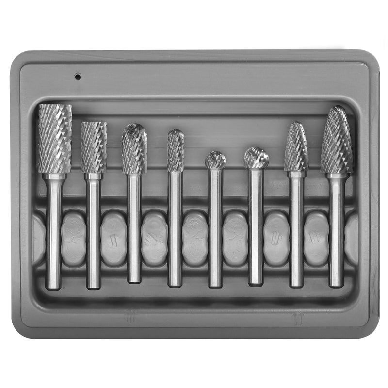 Asieg Tool Carbide Burr Set 8pcs with 1/4''Shank Double Cut Solid Power Tools Tungsten Carbide Rotary Files Bits for Die Grinder Metal Wood Carving Engraving Polishing Drilling Grinding Milling Cutting - Image 1